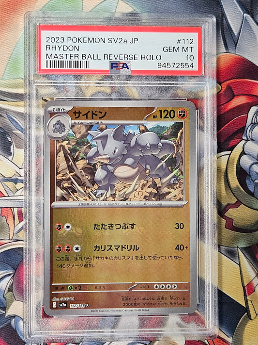 Rhydon 151 SV2a #112 Master Ball Reverse Holo PSA 10 GEM MINT Pokemon Japanese