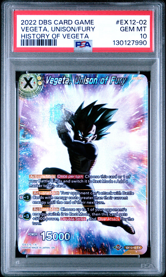 Vegeta, Unison Of Fury Theme Selection History Of Vegeta Ex12-02 GEM MINT 10 Dragon Ball Super Card Game - Masters