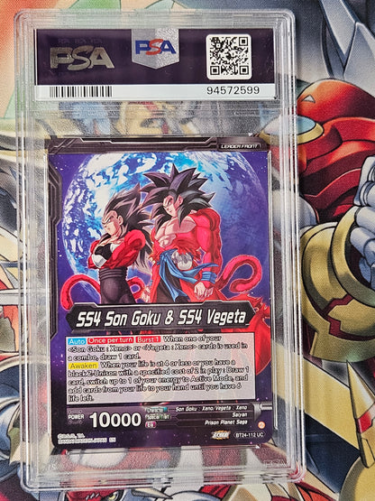 SS4 Vegito Sparking Potara Warrior/SS4 Son Goku & SS4 Vegeta BT-24 #112 Special Leader Rare PSA 10 GEM MINT Dragon Ball Super Card Game