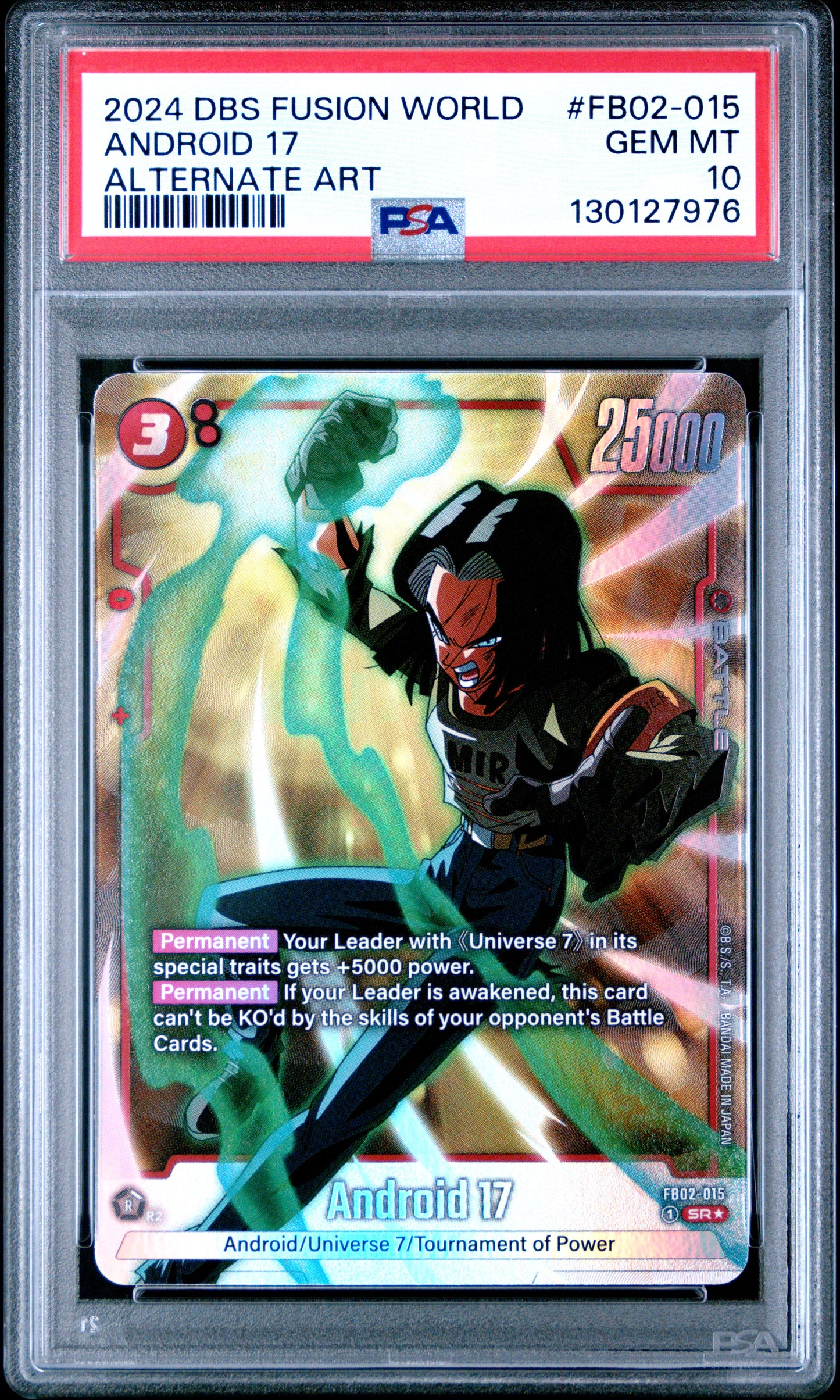 Android 17 Blazing Aura Fb02-015 Alternate Art GEM MINT 10 Dragon Ball Super Card Game - Fusion World