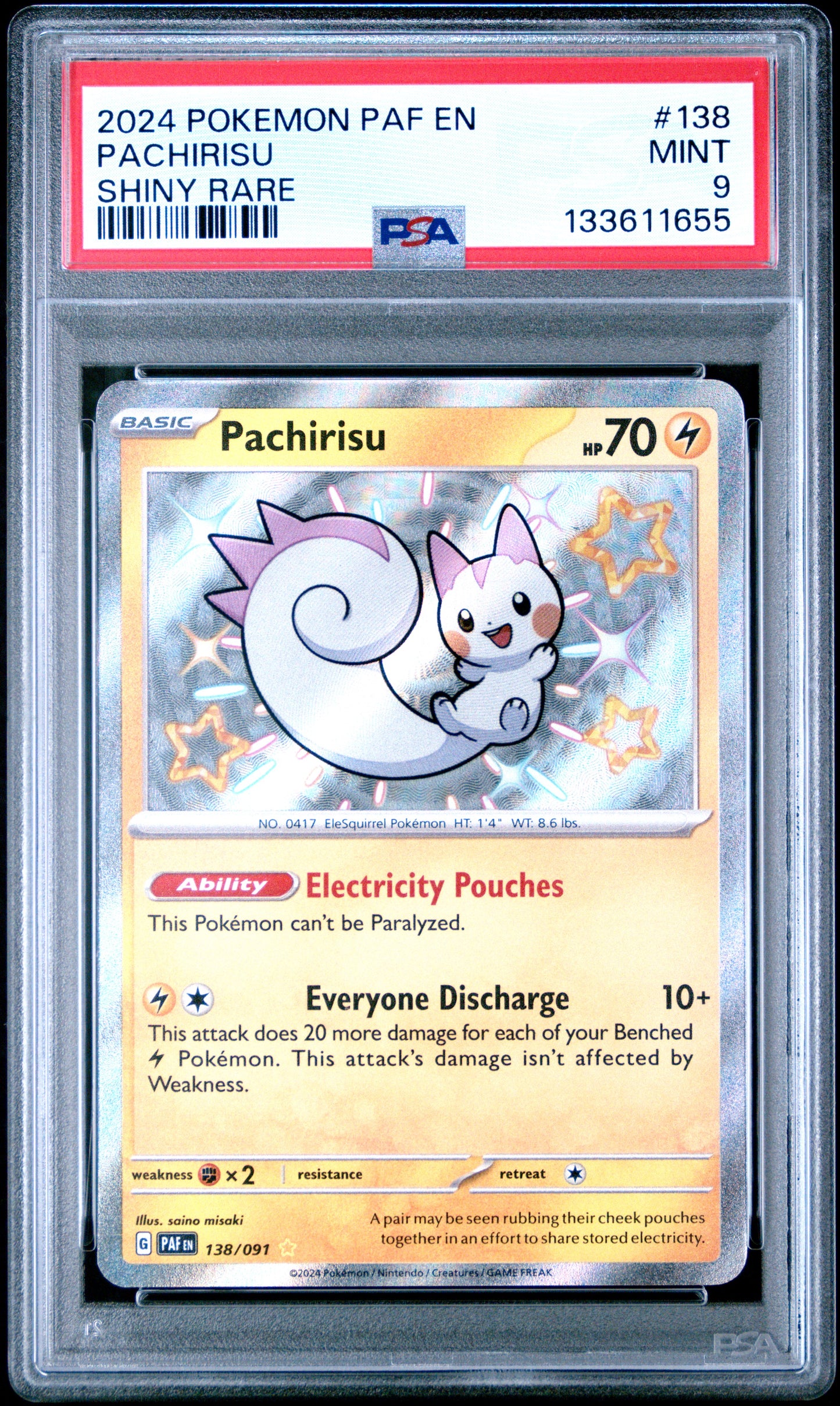 Pachirisu En-Paldean Fates 138 Shiny Rare MINT 9 Pokemon